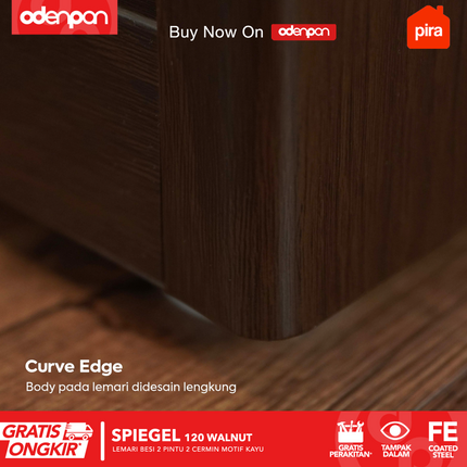 PIRA - SPIEGEL 120 Lemari Pakaian / Baju 2 Pintu Besi Sliding Motif Kayu