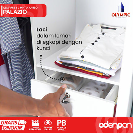 OLYMPIC - PALAZIO Lemari Pakaian / Baju 2 & 3 Pintu Jumbo Dengan Cermin