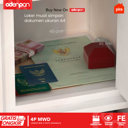 PIRA - 4P MWD Lemari Pakaian Baju 4 Pintu Besi 2 Cermin Minimalis Jumbo