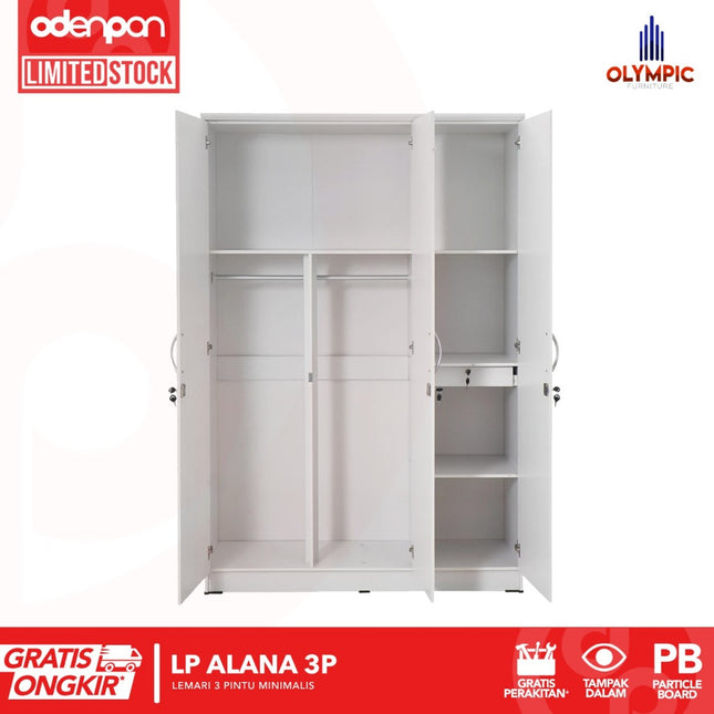 OLYMPIC - ALANA 3P Lemari Pakaian / Baju 3 Pintu Dengan Cermin