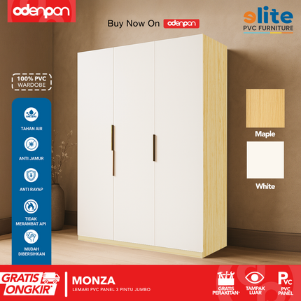 ELITE PVC - MONZA Lemari UPVC 3 Pintu Swing Jumbo Motif Kayu