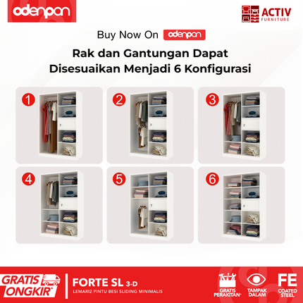 ACTIV FORTE - SL 3D Lemari Pakaian / Baju 2 Pintu Besi Sliding