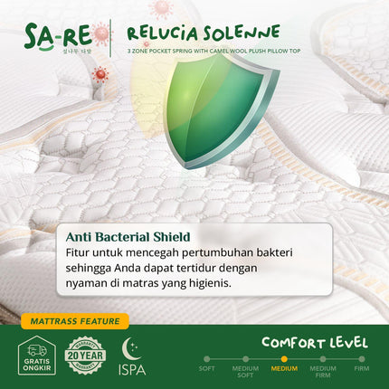 PROCELLA - SOLENNE Kasur 3 Zone Pocket Spring Bed With Camel Wool & Latex Euro Pillow Top