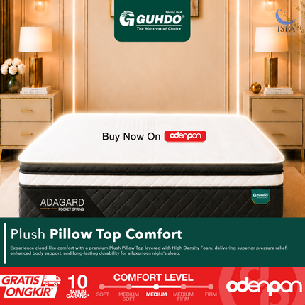 GUHDO - SET ADAGARD PILLOW TOP Kasur Spring Bed Pocket Coil Dengan Plush Pillow Top