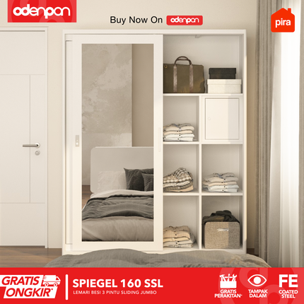 PIRA - SPIEGEL 160 SSL MWD Lemari Pakaian / Baju 3 Pintu Besi Sliding Jumbo