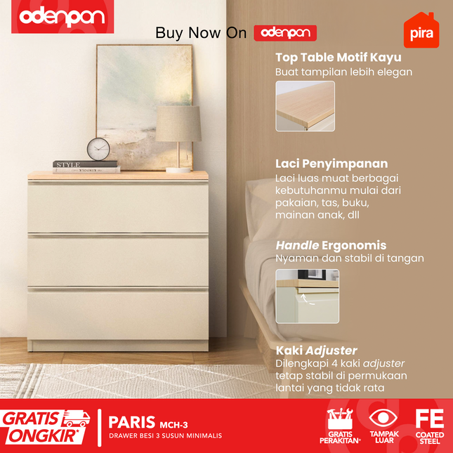 PIRA - PARIS MCH Drawer Cabinet Besi Dengan 3 Laci Susun