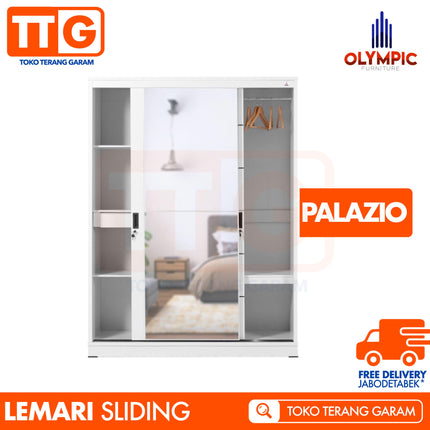 OLYMPIC - WSD PALAZIO Lemari Pakaian / Baju 2 Pintu Sliding Jumbo Dengan Cermin