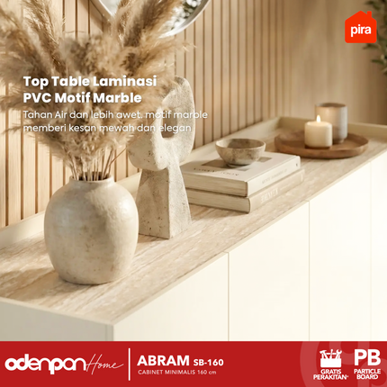PIRA OX - ABRAM SB 160 Cabinet Drawer Bufet Minimalis 4 Pintu Motif Marble 160 cm