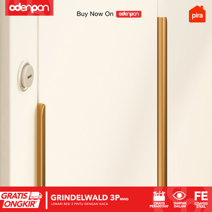 PIRA - GRINDELWALD 3P MWD Lemari Pakaian Baju 3 Pintu Besi Pintu Swing Dengan Kaca