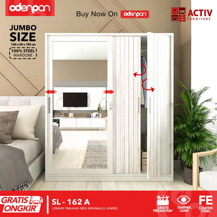 ACTIV FORTE - SL 162A Lemari Pakaian / Baju 3 Pintu Besi Sliding Jumbo Pintu Swing & Sliding