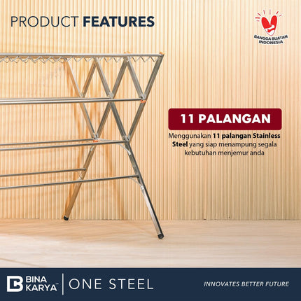 BINA KARYA - ONE STEEL Jemuran Stainless Steel Extra Jumbo 11 Palang 200 cm