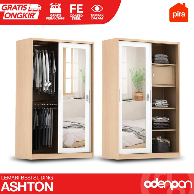 PIRA - ASHTON Lemari Pakaian Baju 2 Pintu Besi Sliding Motif Kayu