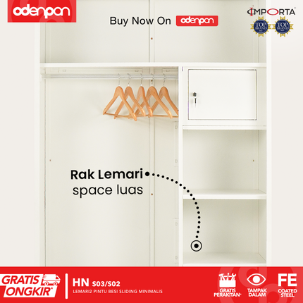 OKELO - HN Lemari Pakaian Baju 2 Pintu Besi Dengan Cermin