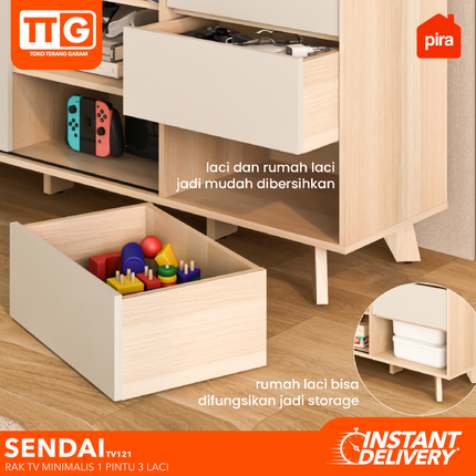 PIRA  - SENDAI TV 121 Meja / Rak TV  Dengan Pintu & Laci 120 cm