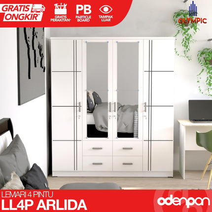 OLYMPIC G-STAR - LL4P ARLIDA Lemari Pakaian / Baju 4 Pintu Jumbo