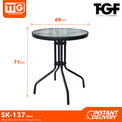 WLS - SK 137 TABLE Meja Taman Besi Dengan Kaca Minimalis