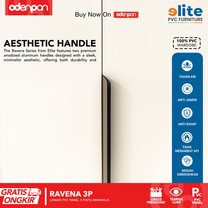 ELITE PVC - RAVENA 3P Lemari UPVC 3 Pintu Swing Motif Kayu