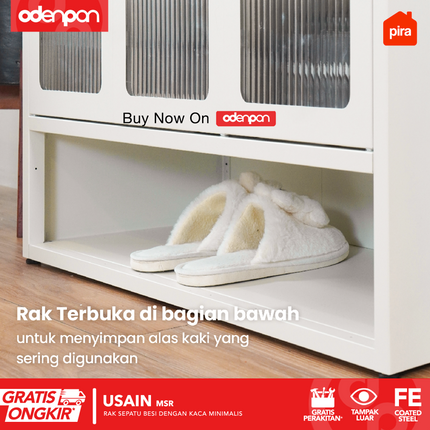 PIRA - USAIN MSR Lemari / Rak Sepatu Besi Minimalis Dengan Pintu Kaca