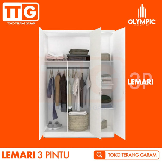 OLYMPIC - SEAMUS 3P Lemari Pakaian / Baju 3 Pintu Dengan Cermin