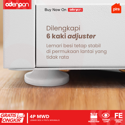 PIRA - 4P MWD Lemari Pakaian Baju 4 Pintu Besi 2 Cermin Minimalis Jumbo