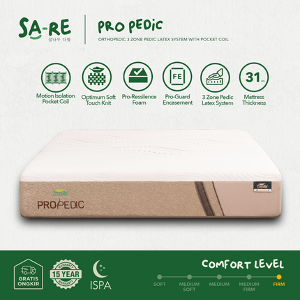 PROCELLA - SET PRO PEDIC Kasur Orthopedic Pocket Spring Bed With 3 Zone Latex System