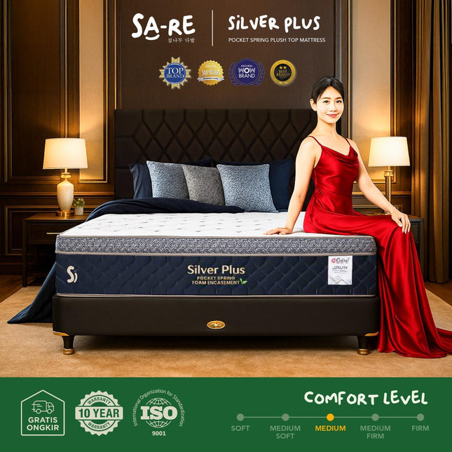 CENTRAL - SILVER PLUS Kasur Spring Bed Pocket Spring Plush Top Dengan Foam Encasement