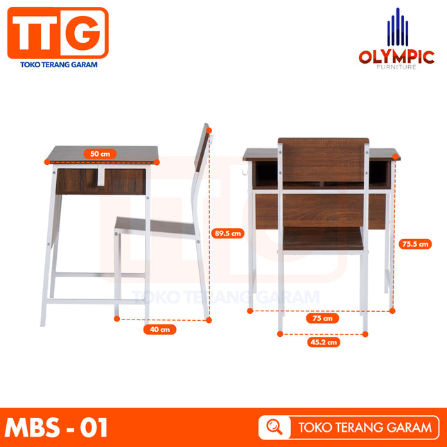 OLYMPIC - MBS 01 Meja Belajar / Tulis Kaki Besi Dengan Kursi Set