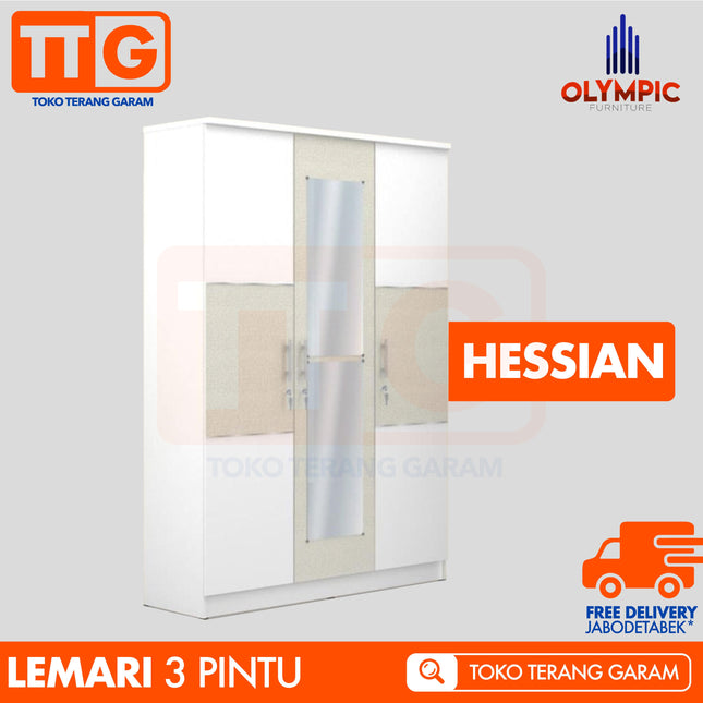 OLYMPIC - HESSIAN 3P Lemari Pakaian / Baju 3 Pintu Dengan Cermin