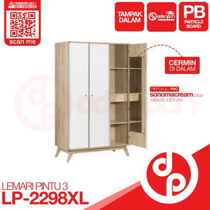 GRAVER - LP 2298 XL Lemari Pakaian / Baju 3 Pintu Jumbo