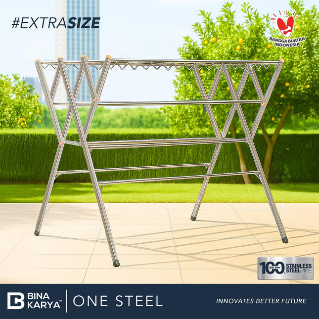 BINA KARYA - ONE STEEL Jemuran Stainless Steel Extra Jumbo 11 Palang 200 cm