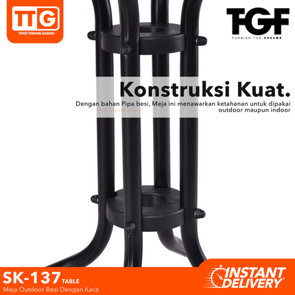 WLS - SK 137 TABLE Meja Taman Besi Dengan Kaca Minimalis