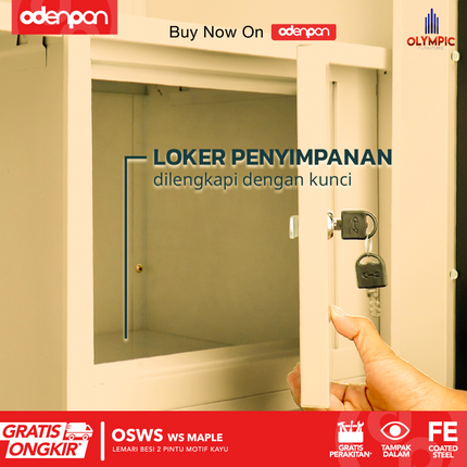 OLYMSTEEL - OSWS WOOD WS Lemari Pakaian Baju 2 Pintu Besi Sliding Motif Kayu
