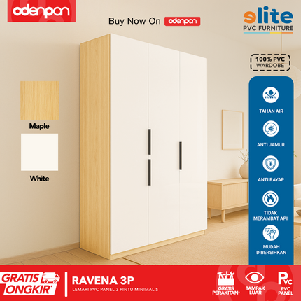 ELITE PVC - RAVENA 3P Lemari UPVC 3 Pintu Swing Motif Kayu