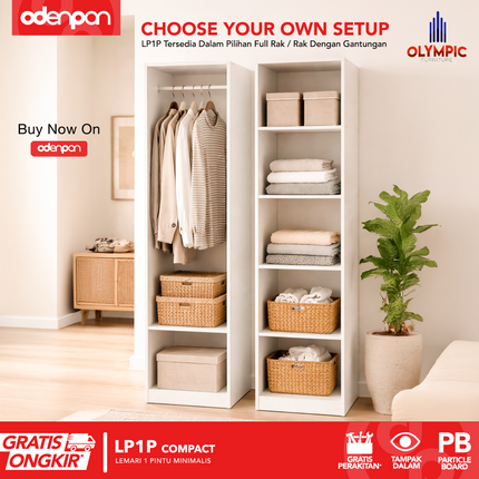 OLYMPIC - LP1P COMPACT Lemari Pakaian / Baju 1 Pintu Dengan Gantungan