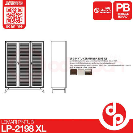 GRAVER - LP 2198 JL Lemari Pakaian / Baju 3 Pintu Jumbo