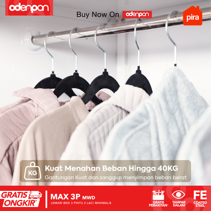 PIRA - MAX 3P Lemari Pakaian / Baju 3 Pintu Besi Swing Dengan Laci & Tempered Glass