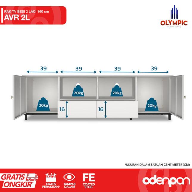OLYMSTEEL - AVR 2L Meja TV / Rak TV / Bufet TV Besi Dengan 2 Laci 160 cm