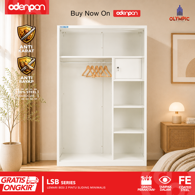 BESTSTEEL - LSB SKEMA Lemari Pakaian Baju 2 Pintu Besi Sliding Minimalis