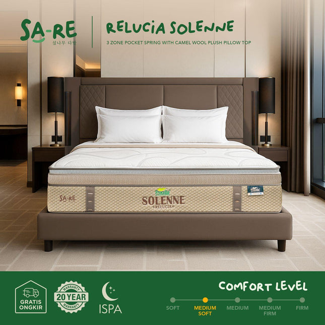 PROCELLA - SOLENNE Kasur 3 Zone Pocket Spring Bed With Camel Wool & Latex Euro Pillow Top