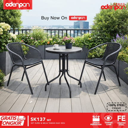 ODENPAN - SK 137 SET Kursi & Meja Taman Besi Outdoor Minimalis