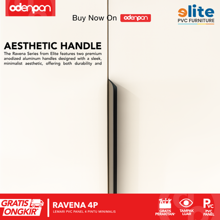 ELITE PVC - RAVENA 4P Lemari UPVC 4 Pintu Swing Motif Kayu