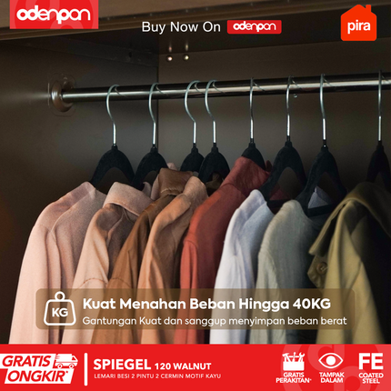 PIRA - SPIEGEL 120 Lemari Pakaian / Baju 2 Pintu Besi Sliding Motif Kayu
