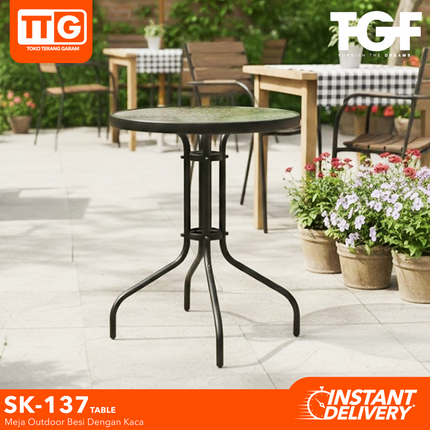 WLS - SK 137 TABLE Meja Taman Besi Dengan Kaca Minimalis