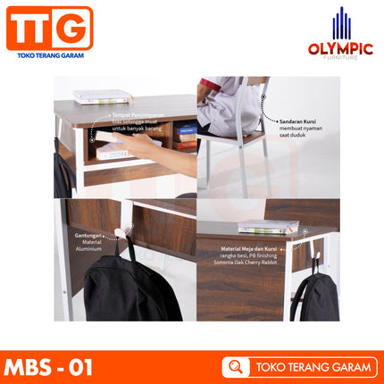 OLYMPIC - MBS 01 Meja Belajar / Tulis Kaki Besi Dengan Kursi Set