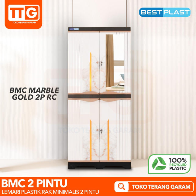 BESTPLAST - BMC 2P GOLD Lemari Pakaian Plastik 2 Pintu Dengan Cermin & Gantungan