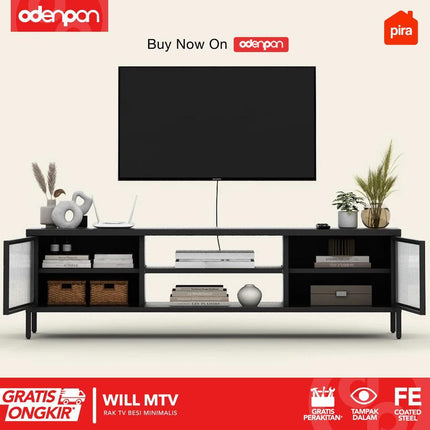 PIRA - WILL MTV Meja / Rak TV Besi Hitam Dengan Laci 120 / 150 cm