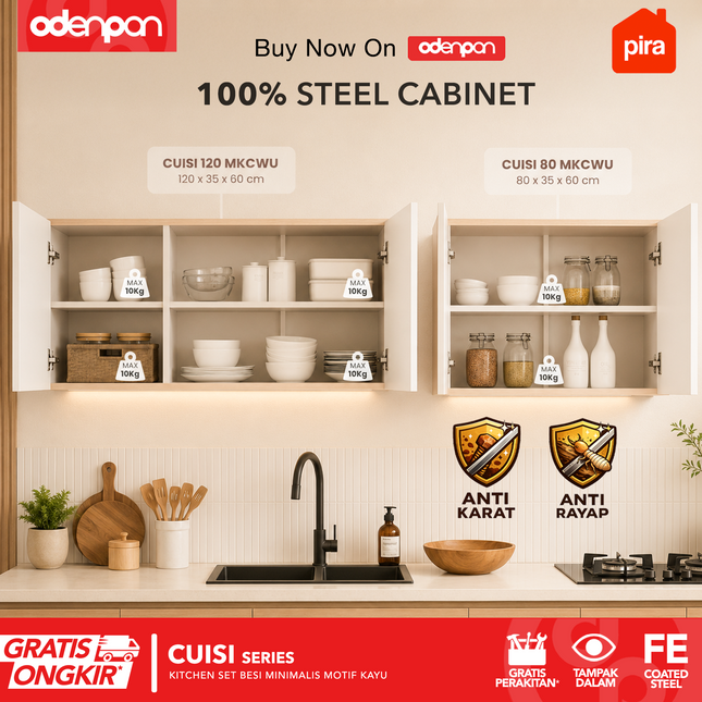 PIRA - CUISI MKCWU Kitchen Set Atas Besi Minimalis Motif Kayu