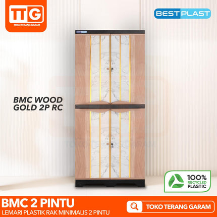 BESTPLAST - BMC 2P GOLD Lemari Pakaian Plastik 2 Pintu Dengan Cermin & Gantungan
