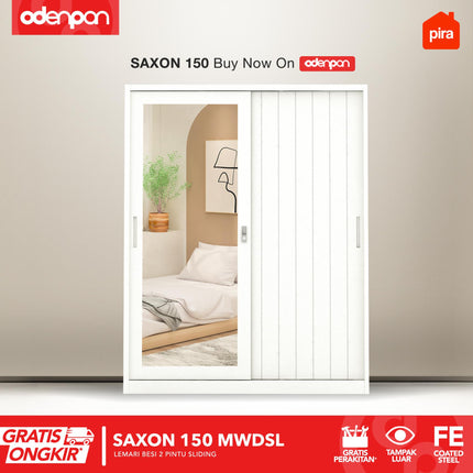 PIRA - SAXON Lemari Pakaian / Baju 2 Pintu Besi Pintu Sliding Dengan Cermin