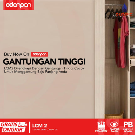 OLYMPIC G-STAR - LCM 2 Lemari Pakaian / Baju 2 Pintu Mid Size Dengan Laci & Cermin